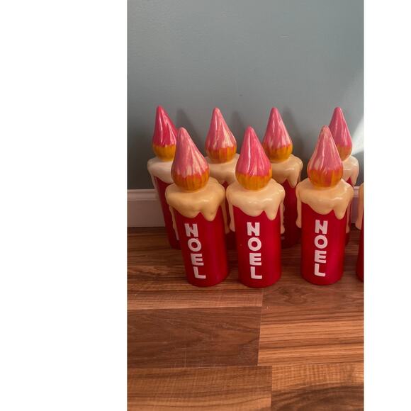 Noel Christmas Holiday Candle 7 Blow Mold Light Covers 1950s
